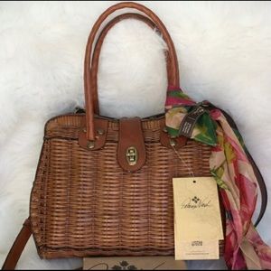 Patricia Nash Lucena Woven Wicker Satchel W/ Scarf